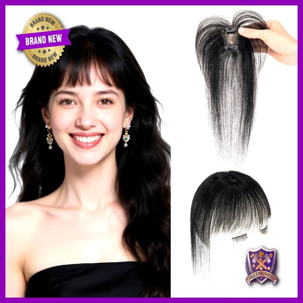 Real Human Hair Clip-In Bangs Wispy Topper 3D Coverage Hairpiece For Women